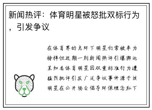 新闻热评：体育明星被怒批双标行为，引发争议